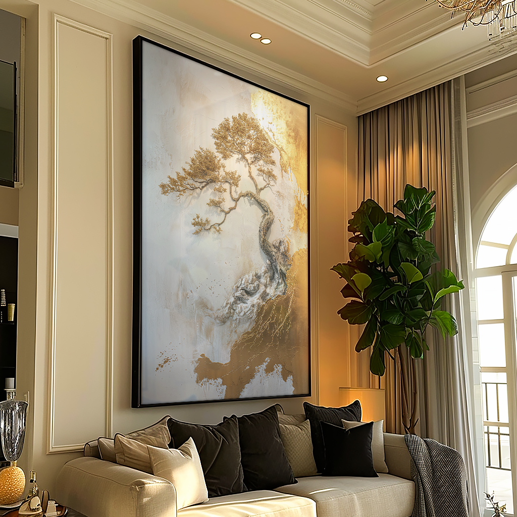 White and Gold Tree Painting V1164 Canvas