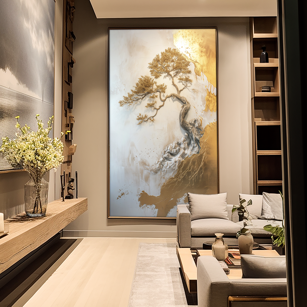 White and Gold Tree Painting V1164 Canvas