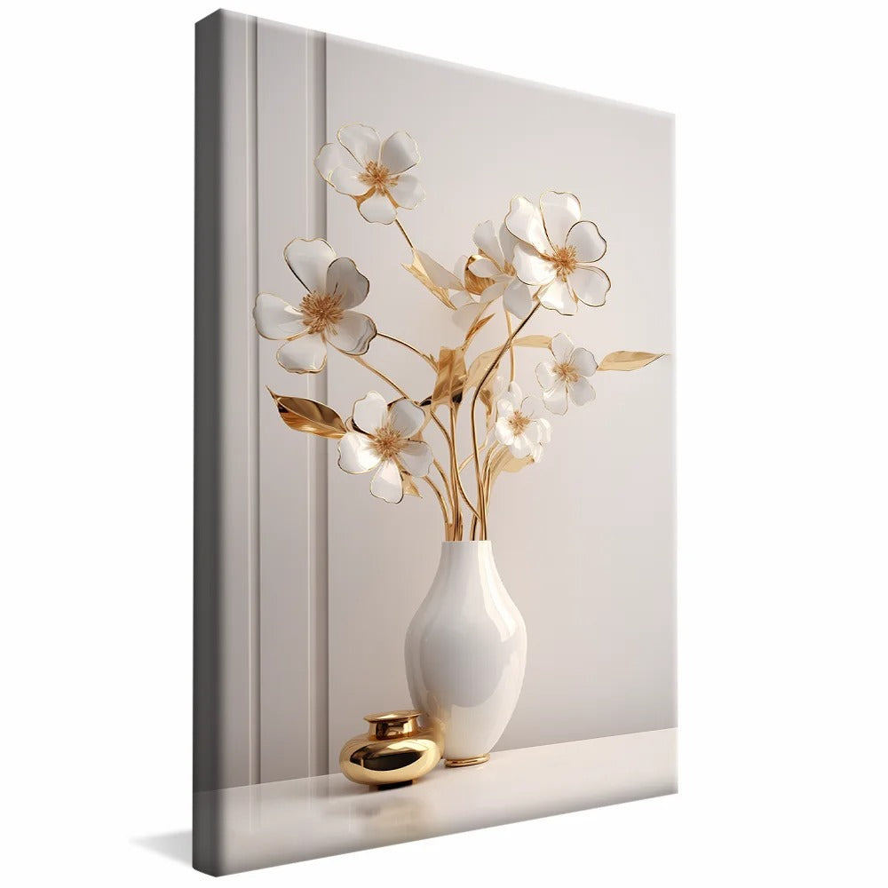 White and gold flower vase Canvas