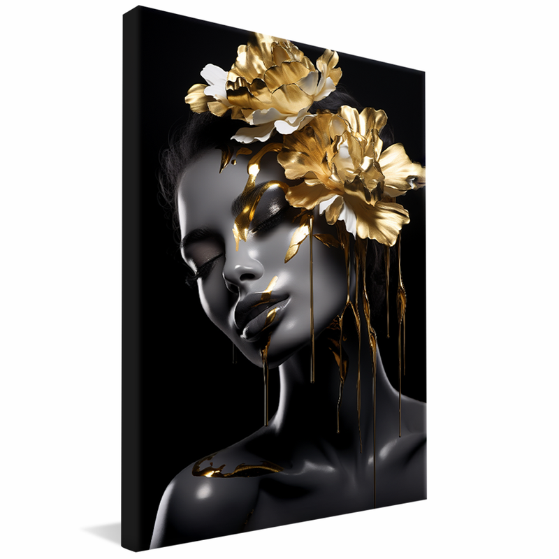 Woman Flowers Gold Head V71 Canvas