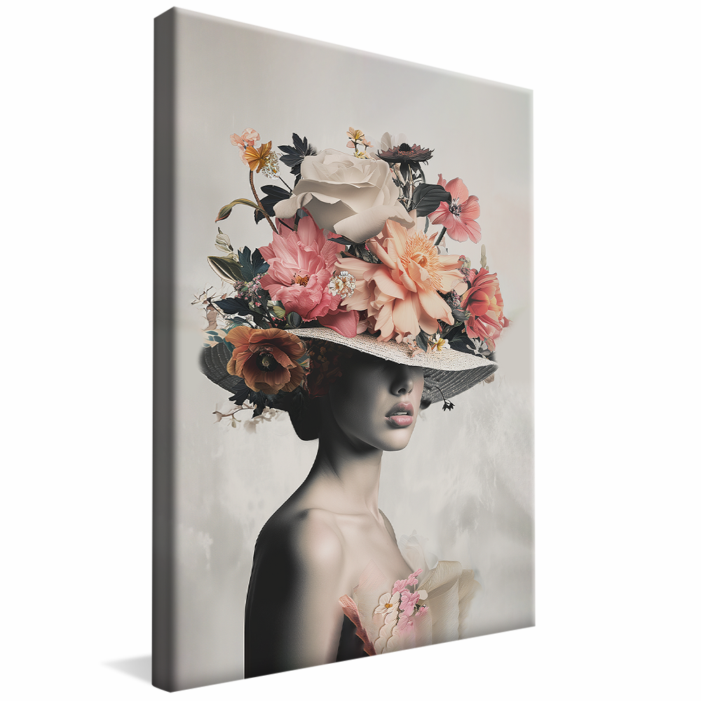 Woman Posing with Flower Hat Canvas V1063