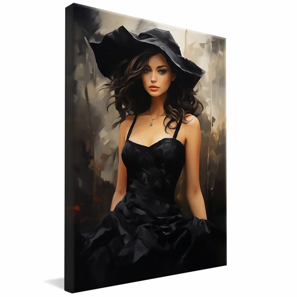 Woman in black dress Canvas