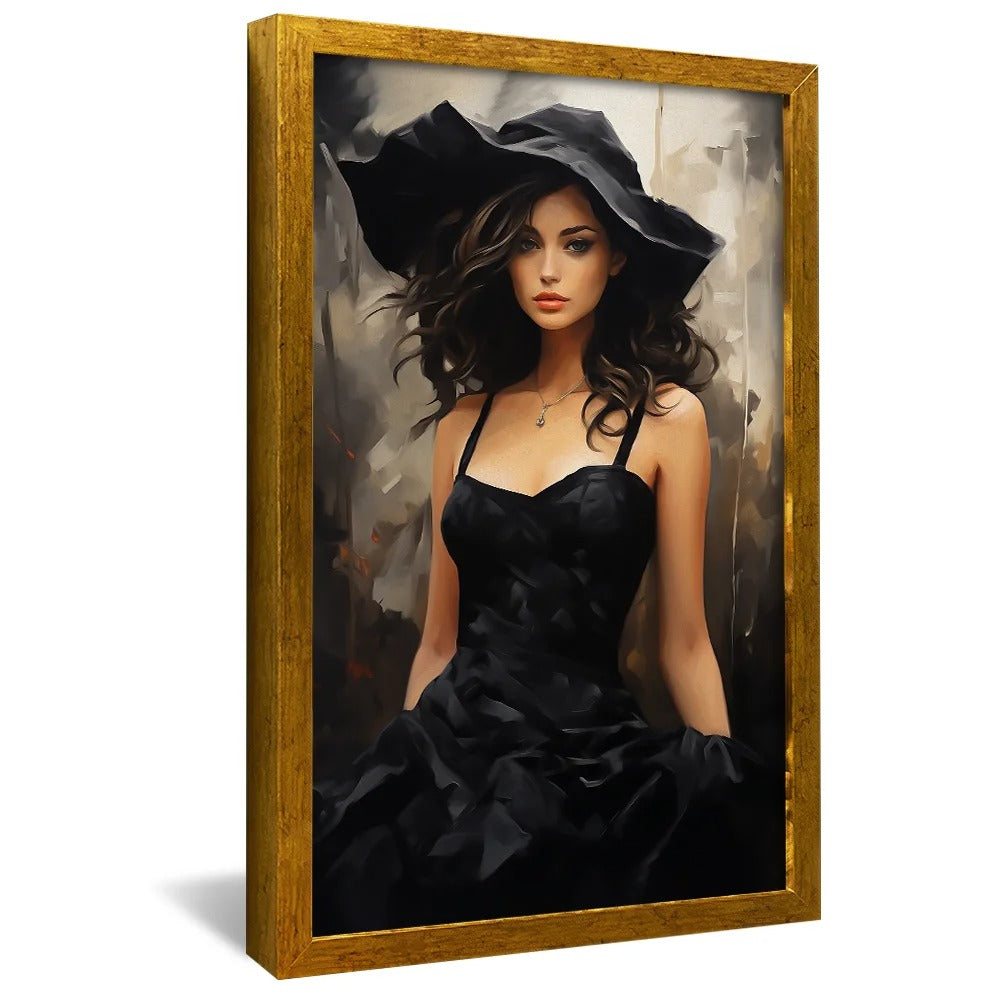 Woman in black dress Canvas