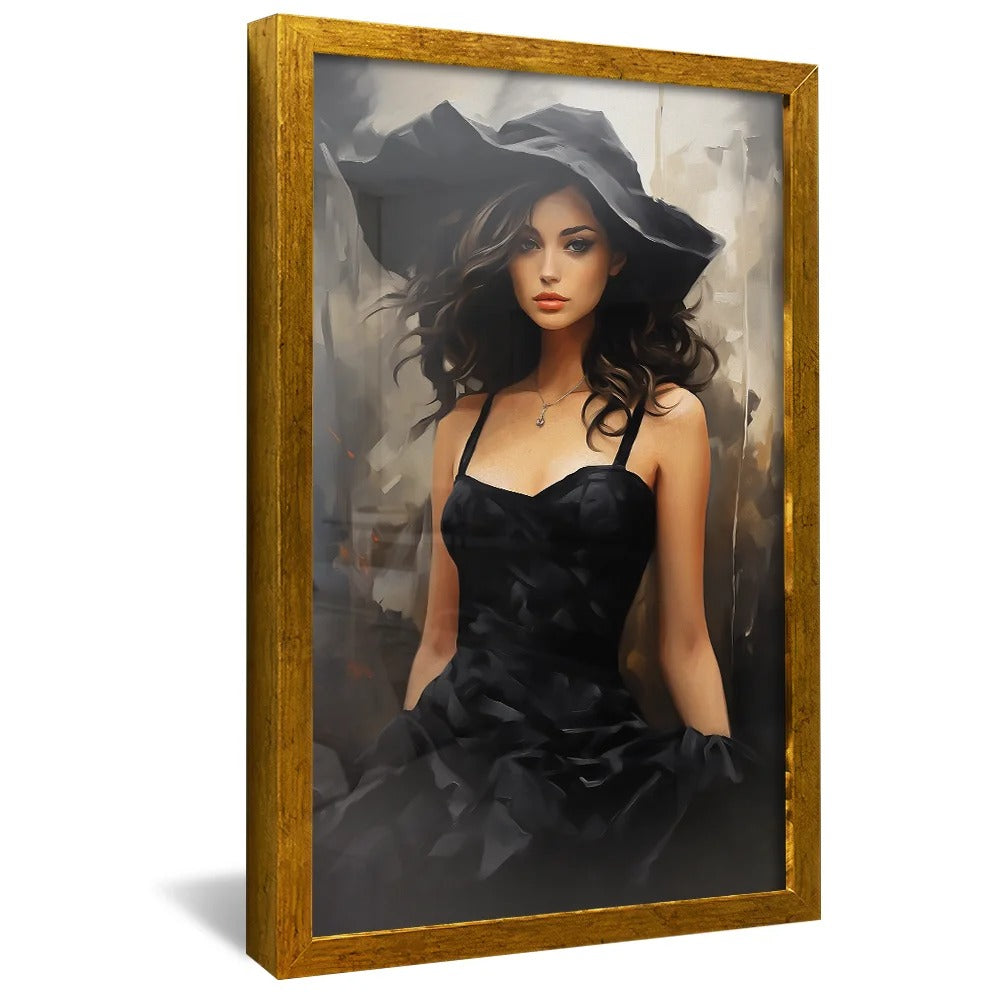 Woman in black dress Canvas