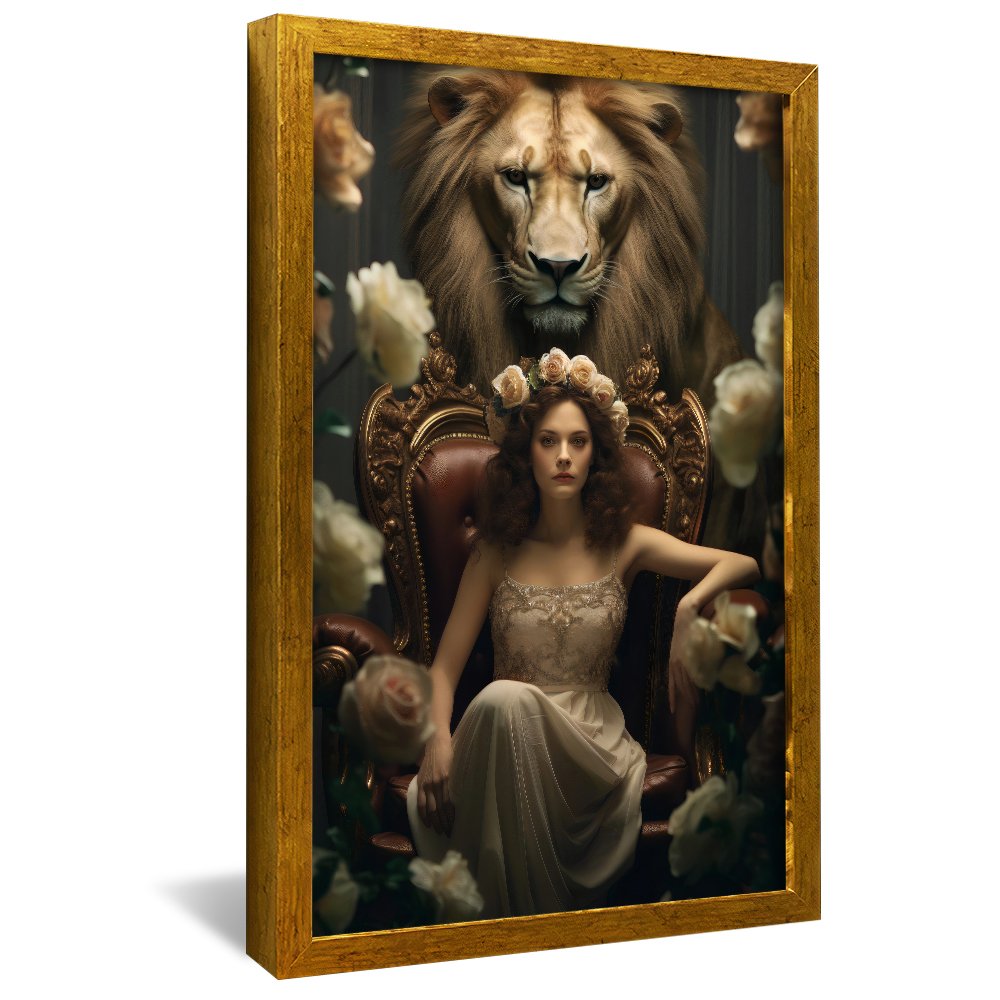 Woman on Throne with Lion Guard Canvas