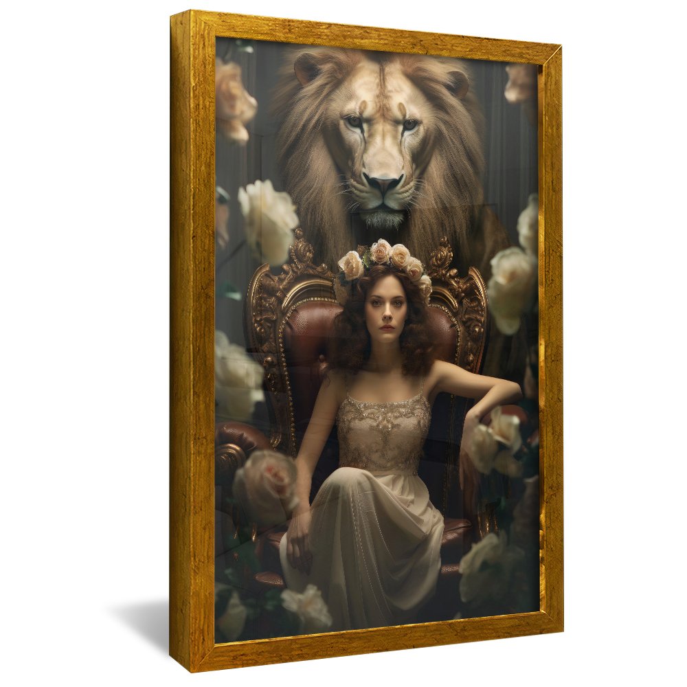 Woman on Throne with Lion Guard Canvas