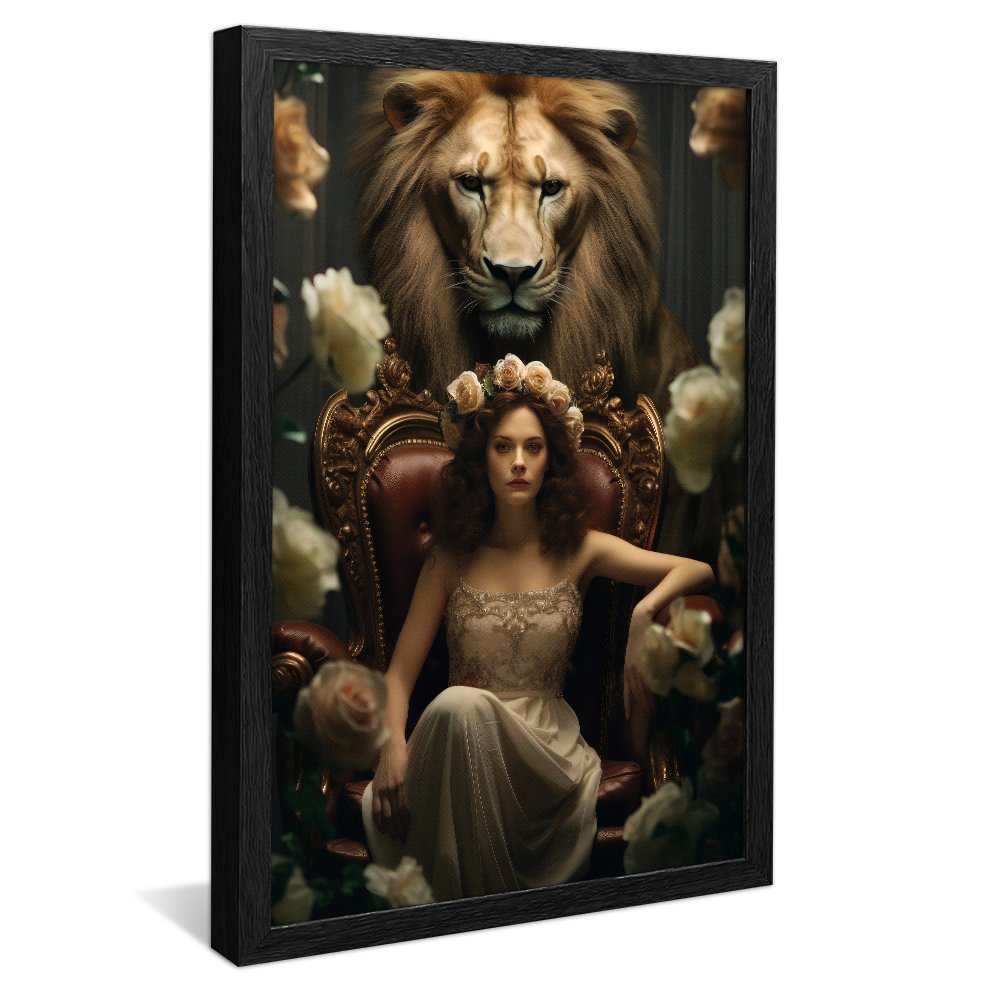 Woman on Throne with Lion Guard Canvas