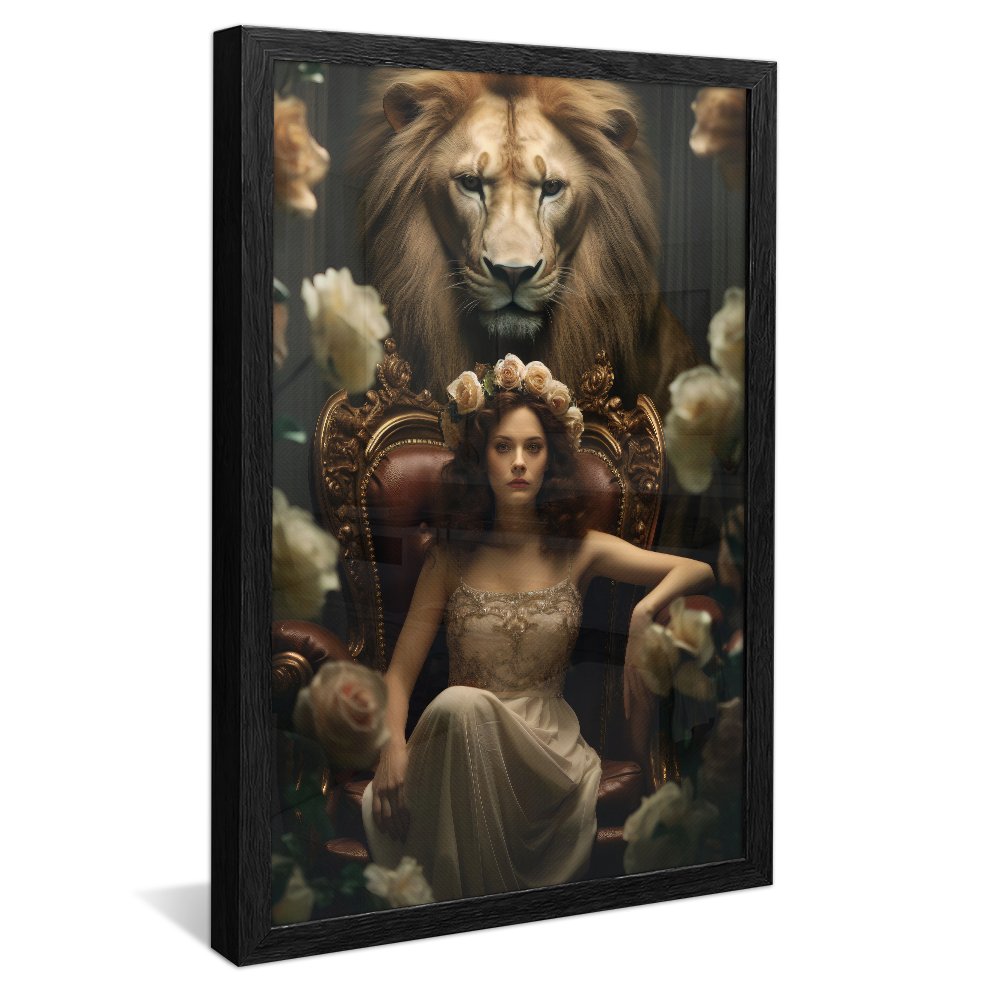 Woman on Throne with Lion Guard Canvas