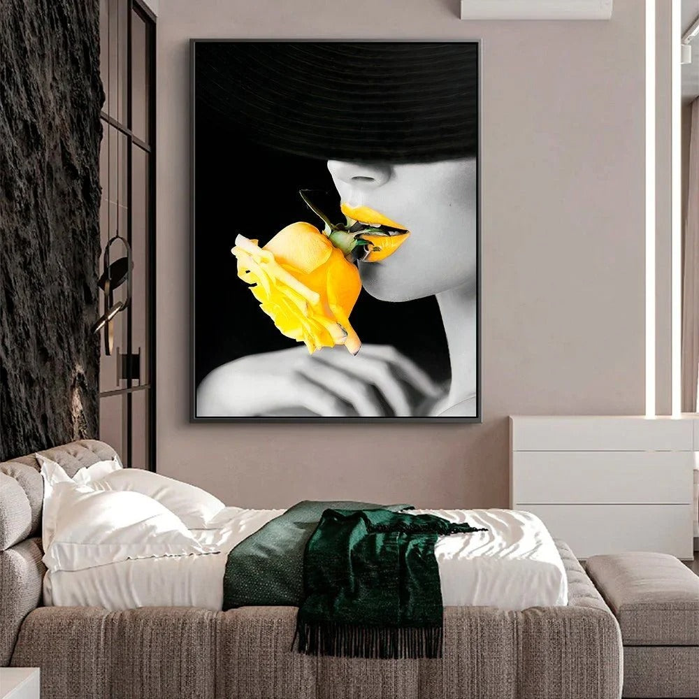 Yellow Rose Woman Canvas