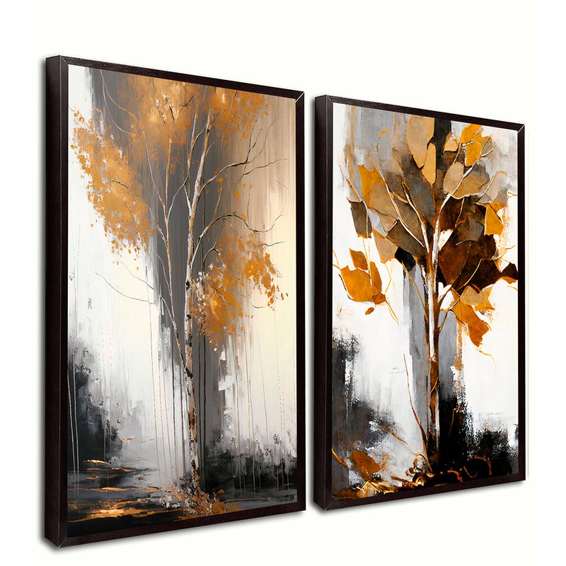 Yellow and Gray Abstract Kit 2 Pictures Canvas