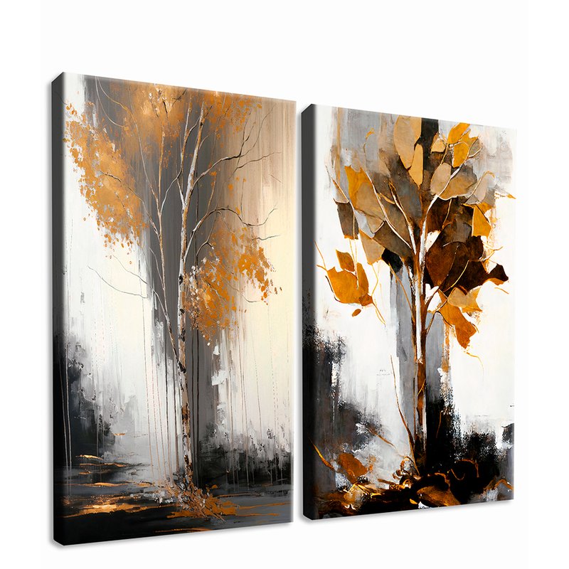 Yellow and Gray Abstract Kit 2 Pictures Canvas