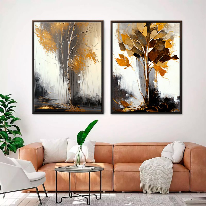 Yellow and Gray Abstract Kit 2 Pictures Canvas