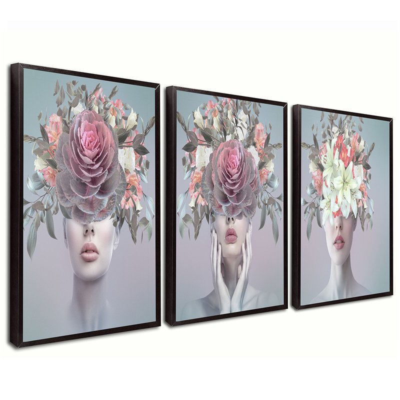 Young Abstract Art with 3 screened Kit Flowers Canvas