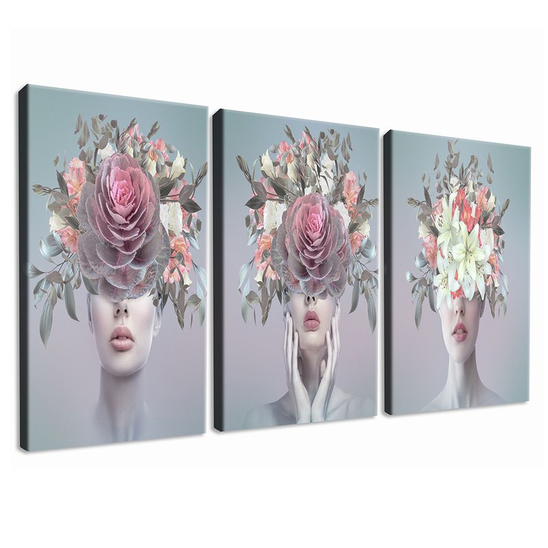 Young Abstract Art with 3 screened Kit Flowers Canvas