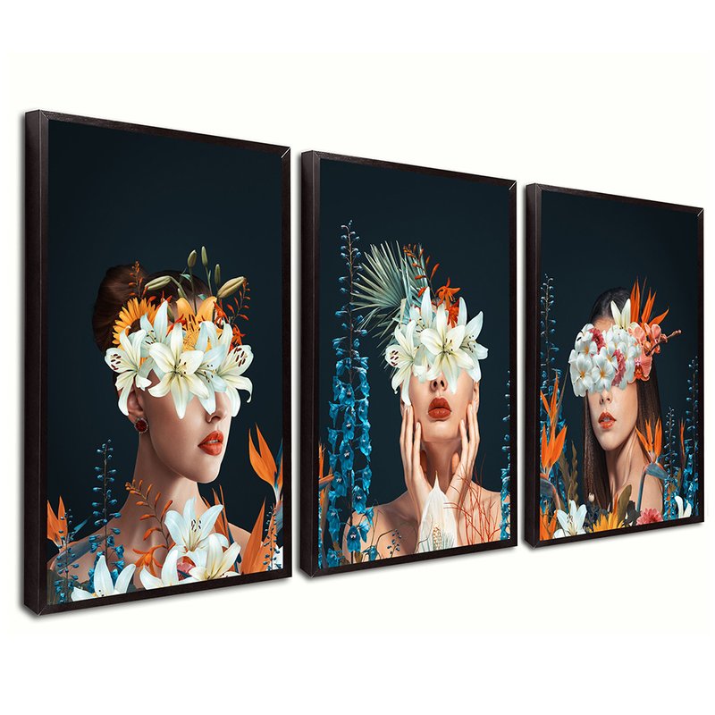 Young Man with 3 screened Kit Flowers Canvas