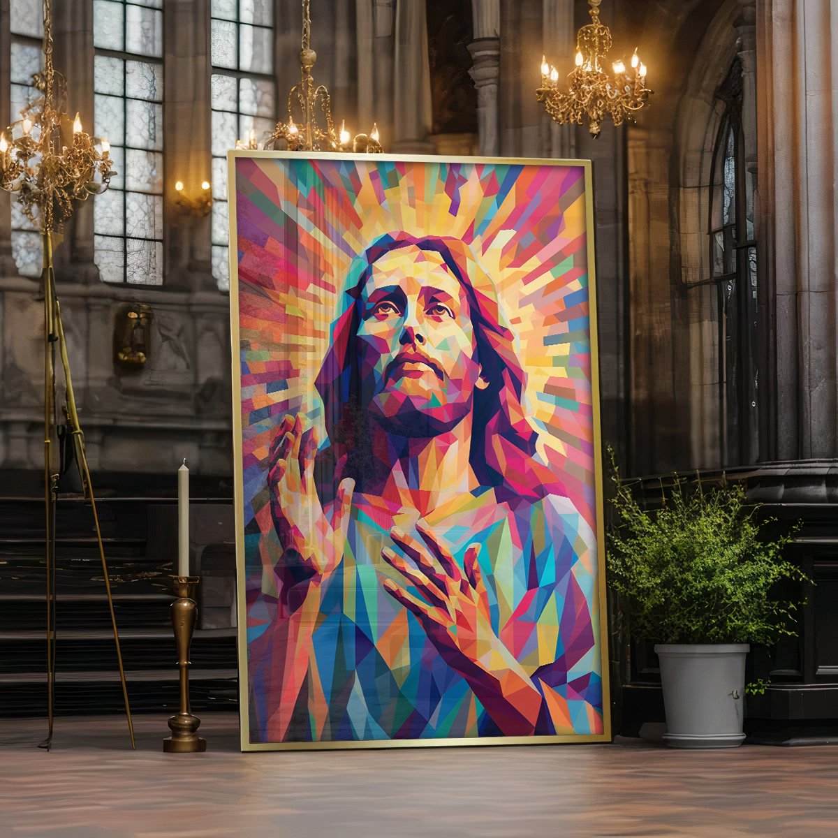 Geometric Colorful Jesus Christ Canvas