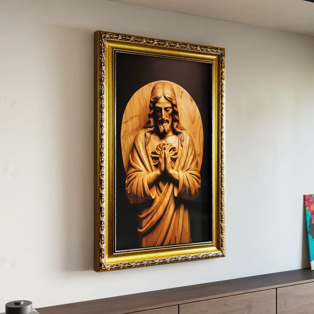 Jesus Christ in Carved Wood Canvas