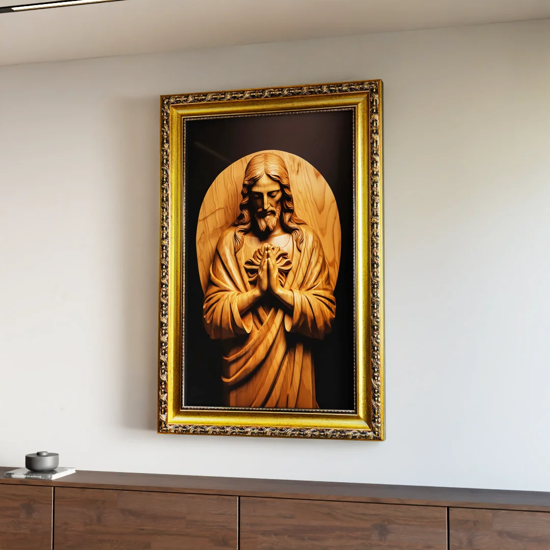 Jesus Christ in Carved Wood Canvas