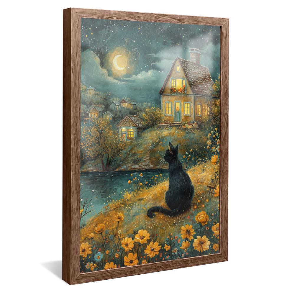 Black Cat under the Moon Painting V1155 Canvas