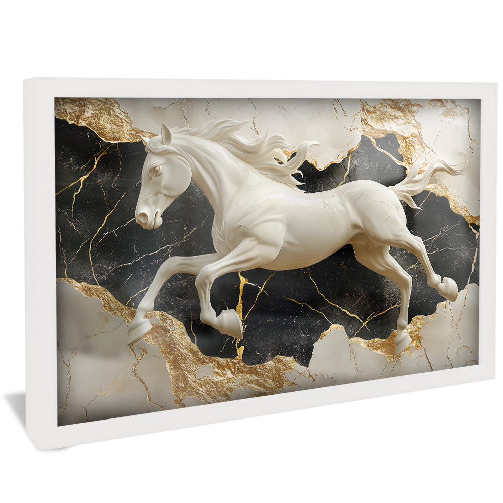 White Horse on Marble V2331 Canvas
