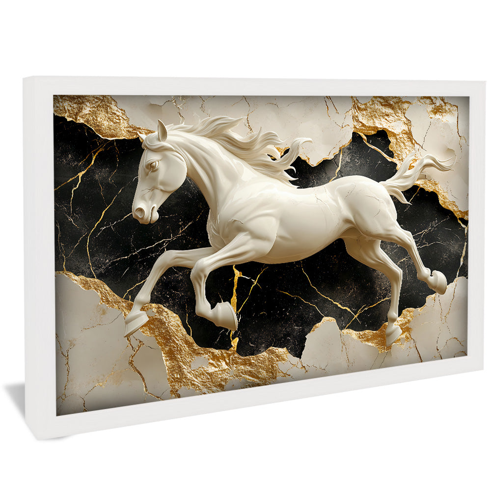 White Horse on Marble V2331 Canvas