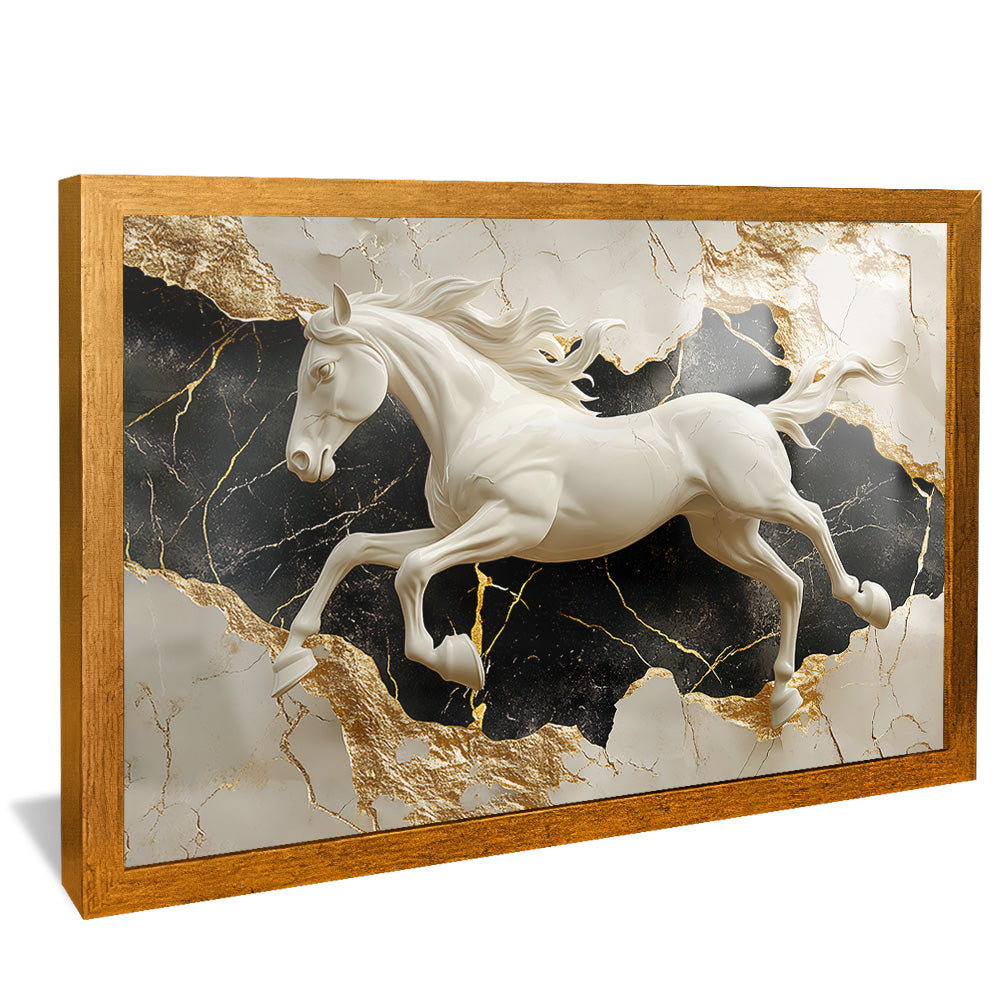 White Horse on Marble V2331 Canvas