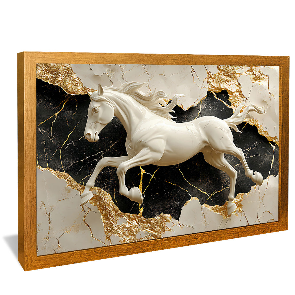 White Horse on Marble V2331 Canvas