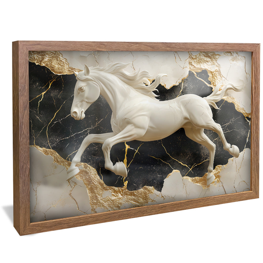 White Horse on Marble V2331 Canvas