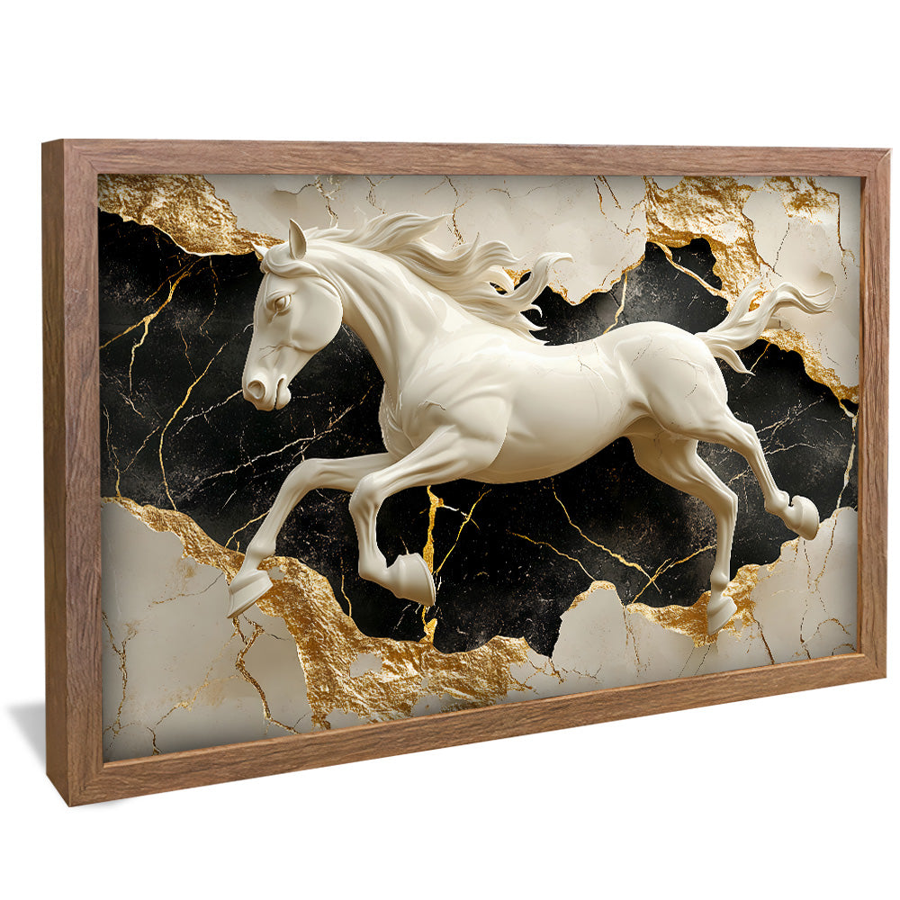 White Horse on Marble V2331 Canvas