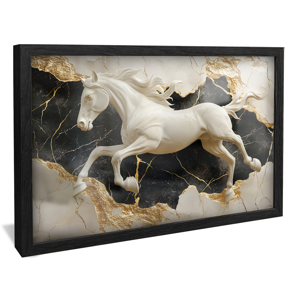 White Horse on Marble V2331 Canvas