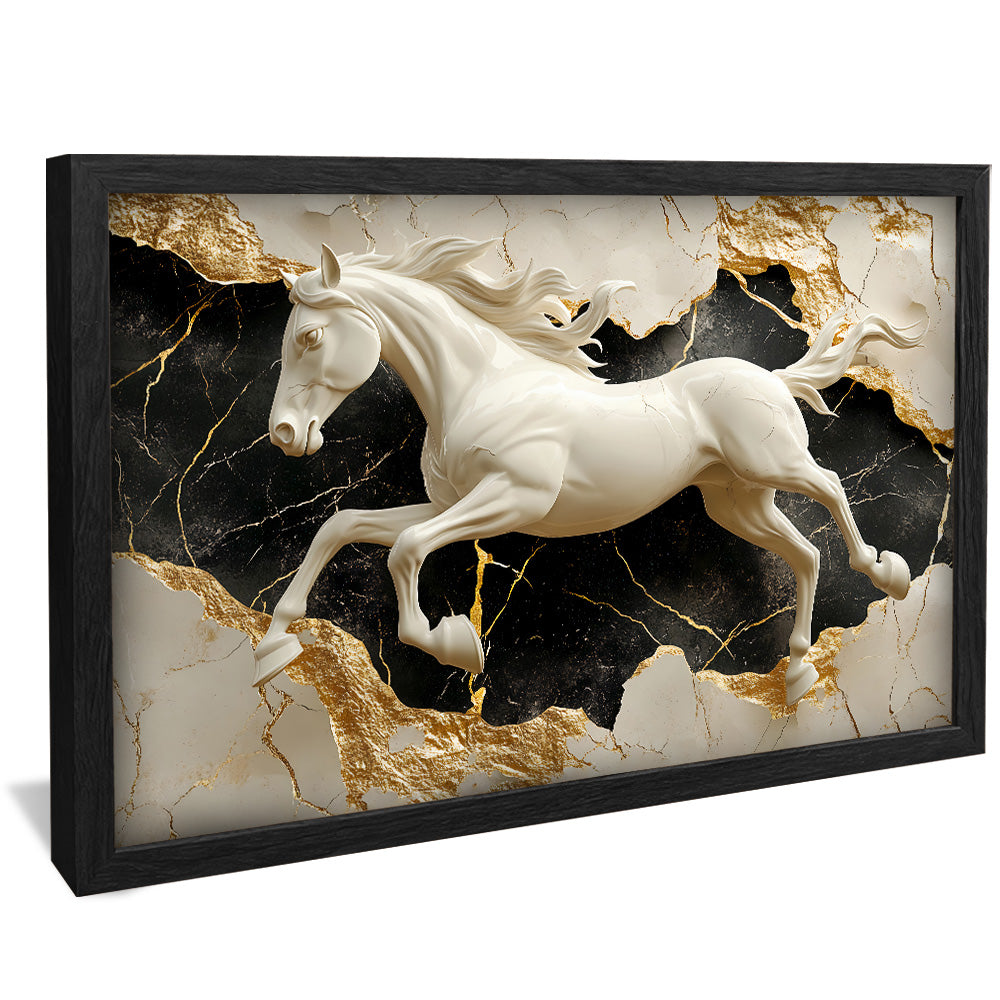 White Horse on Marble V2331 Canvas