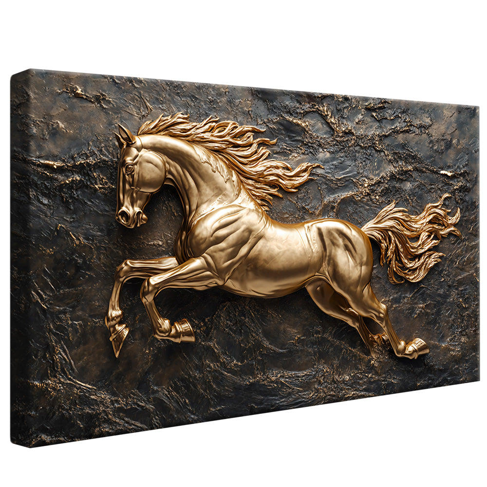 Golden Horse on Metal V2330 Canvas