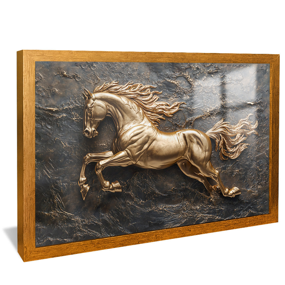 Golden Horse on Metal V2330 Canvas