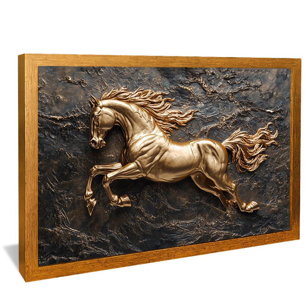 Golden Horse on Metal V2330 Canvas