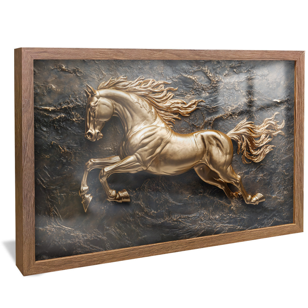Golden Horse on Metal V2330 Canvas