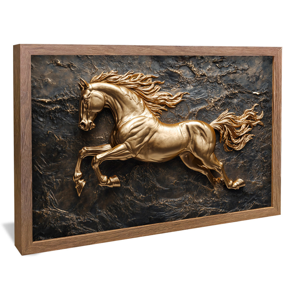 Golden Horse on Metal V2330 Canvas