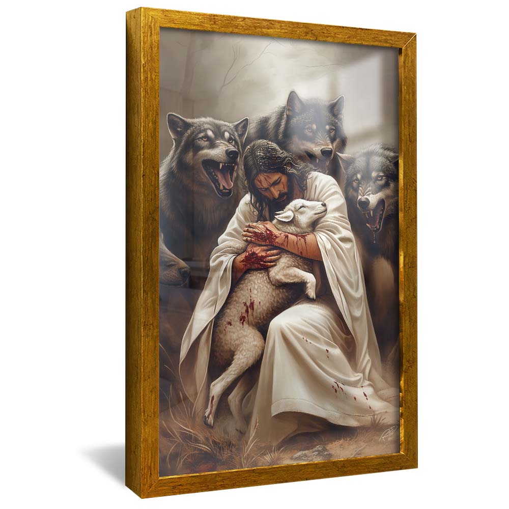 ✝️From old American canvas✝️ Decorative Canvas Jesus Protecting the Lamb V2159