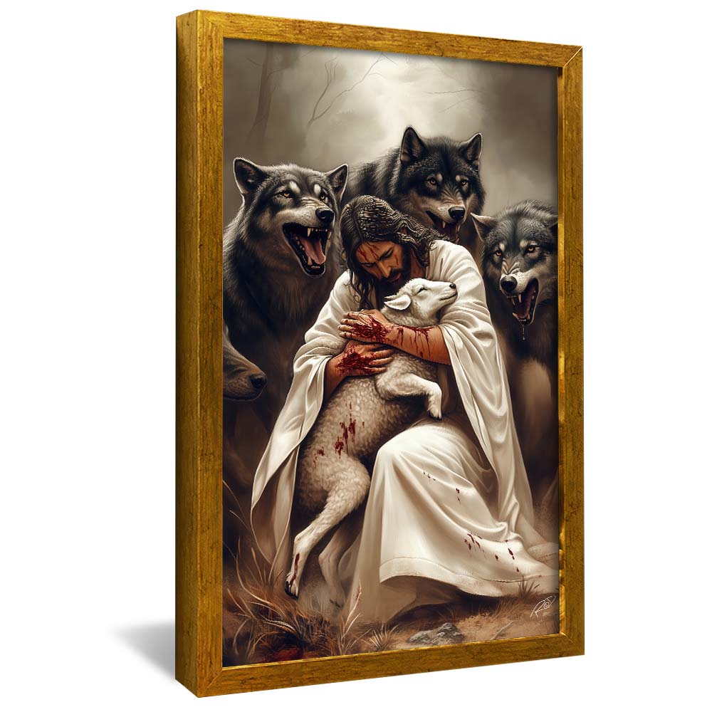 Decorative Canvas Jesus Protecting the Lamb V2159