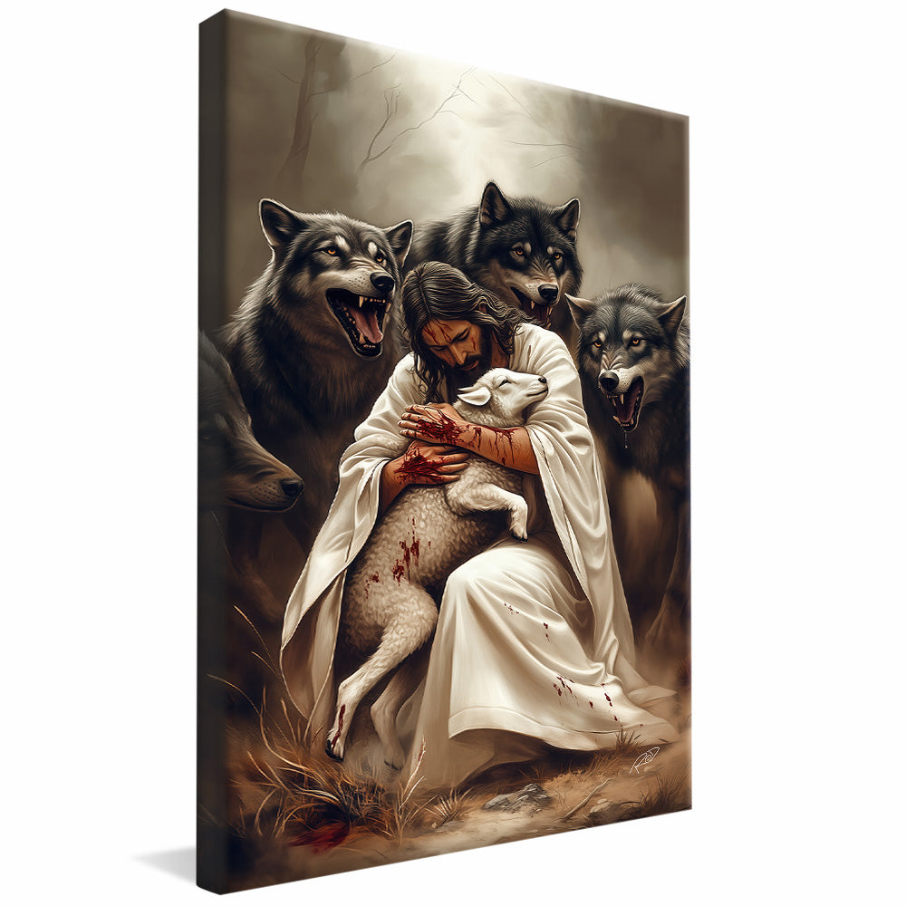 Decorative Canvas Jesus Protecting the Lamb V2159