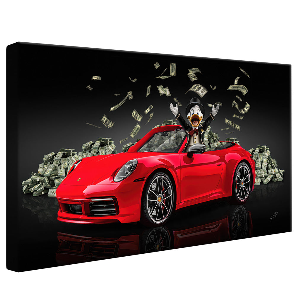 Decorative Canvas Scrooge McDuck in a Red Porsche V2155