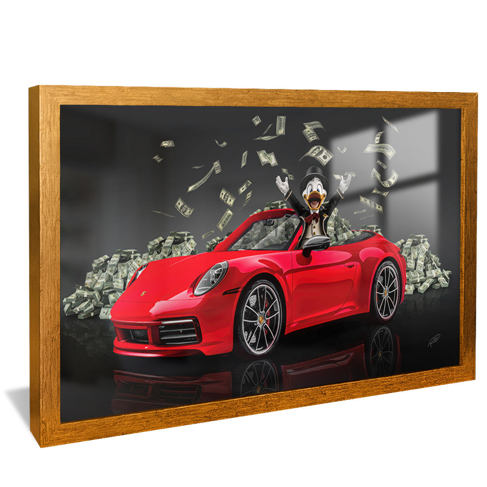 Decorative Canvas Scrooge McDuck in a Red Porsche V2155