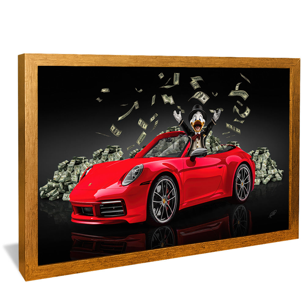 Decorative Canvas Scrooge McDuck in a Red Porsche V2155