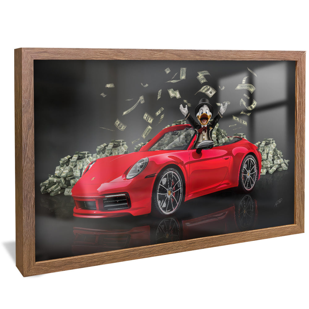 Decorative Canvas Scrooge McDuck in a Red Porsche V2155