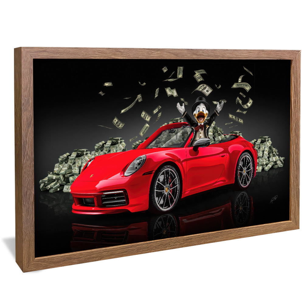 Decorative Canvas Scrooge McDuck in a Red Porsche V2155