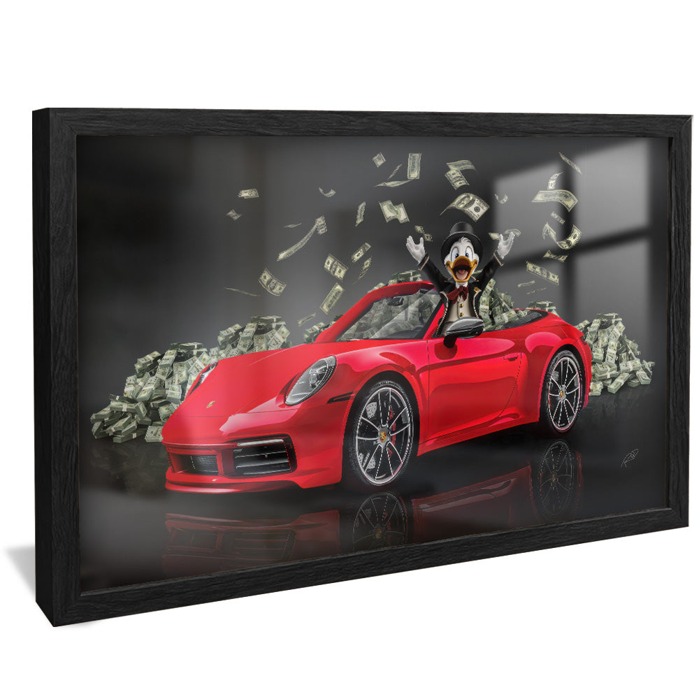 Decorative Canvas Scrooge McDuck in a Red Porsche V2155