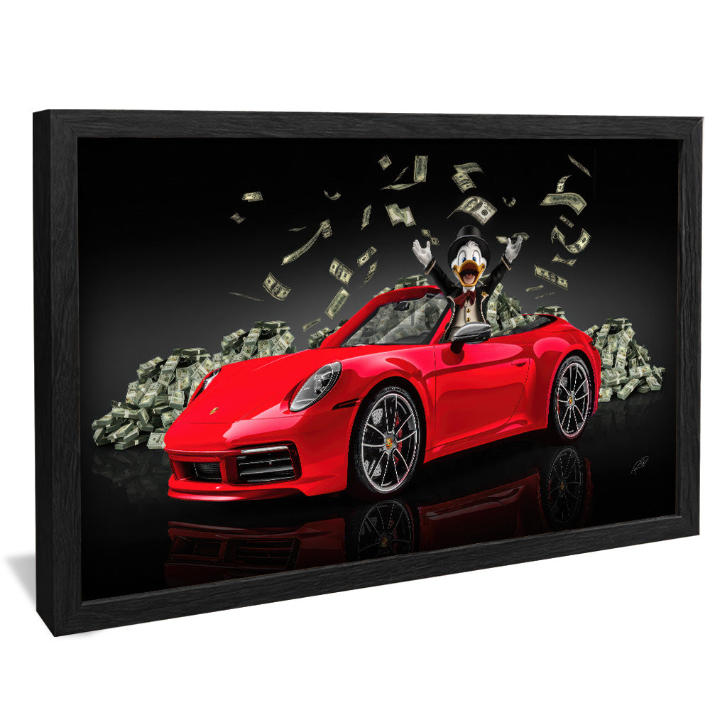 Decorative Canvas Scrooge McDuck in a Red Porsche V2155