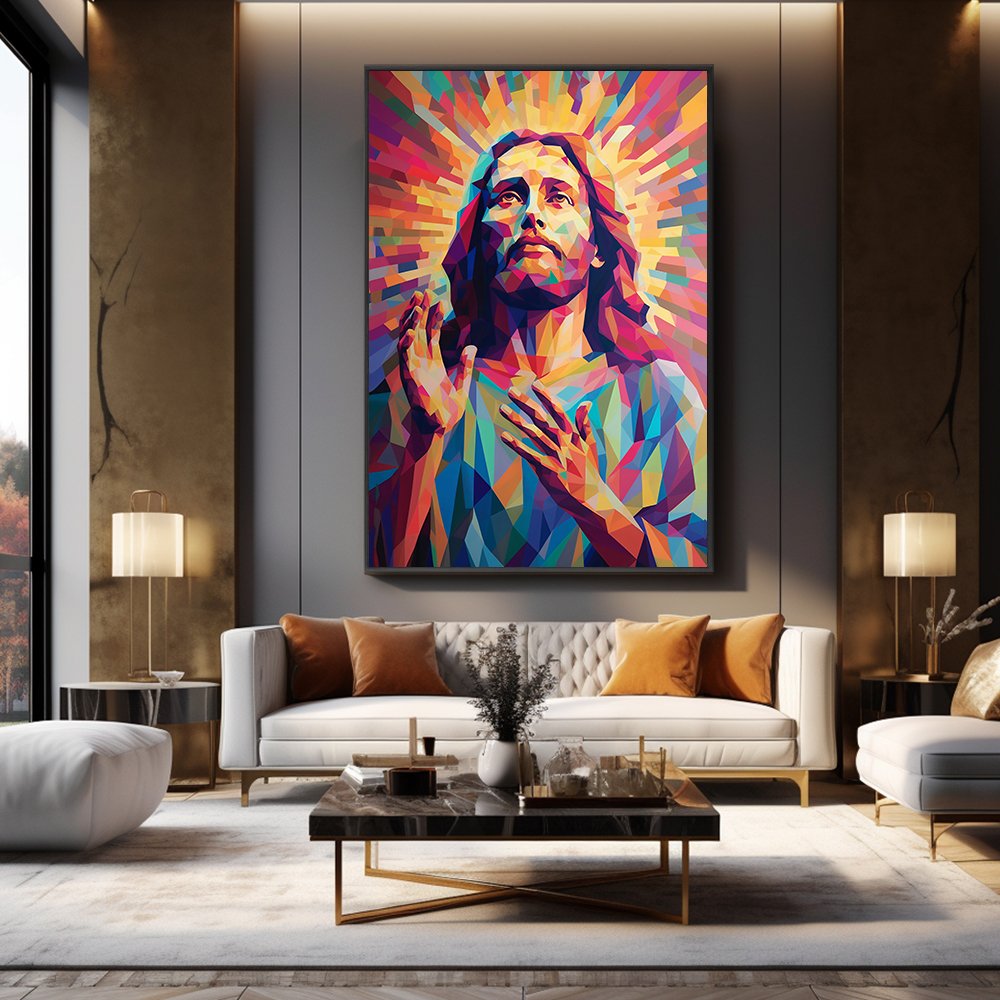 Geometric Colorful Jesus Christ Canvas