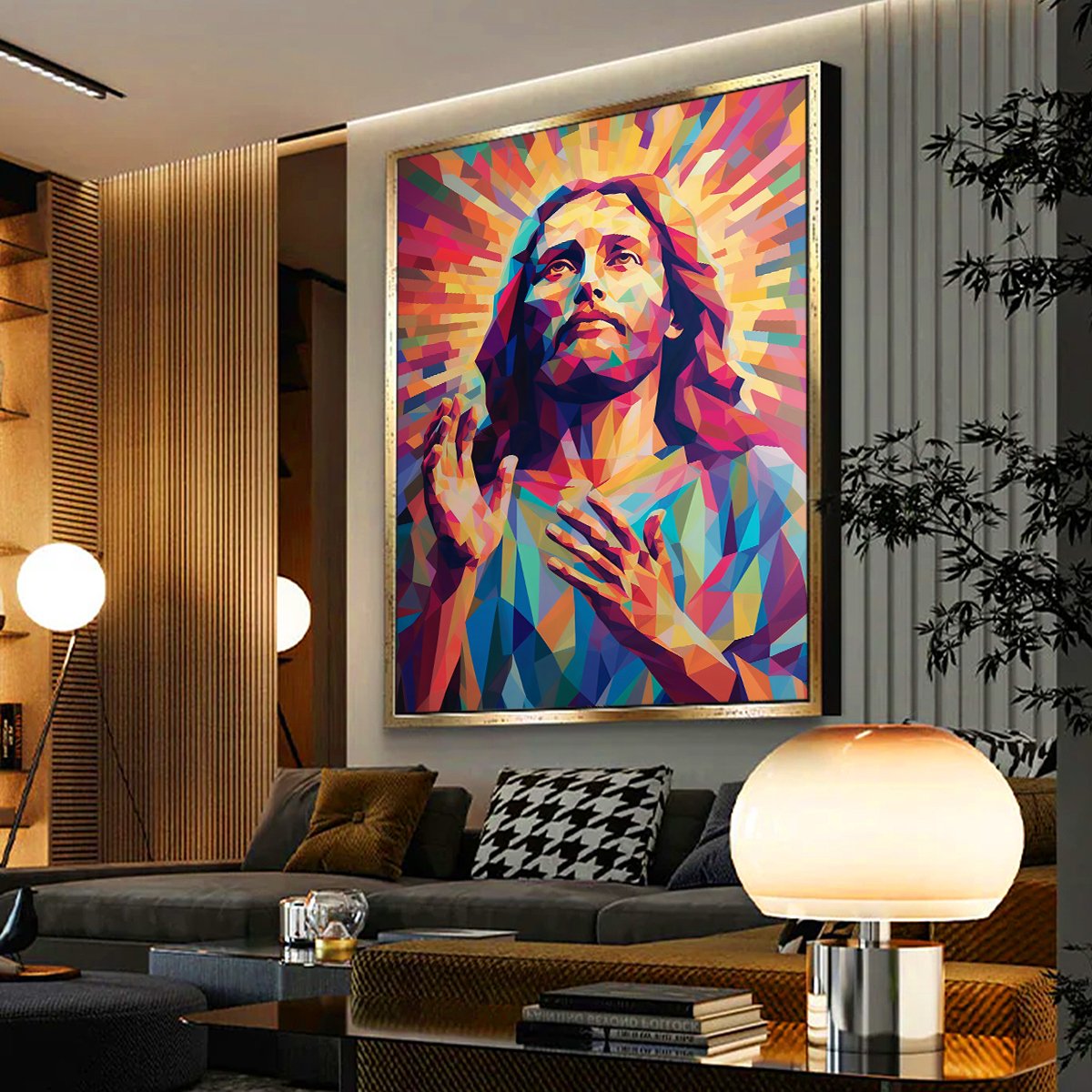 Geometric Colorful Jesus Christ Canvas